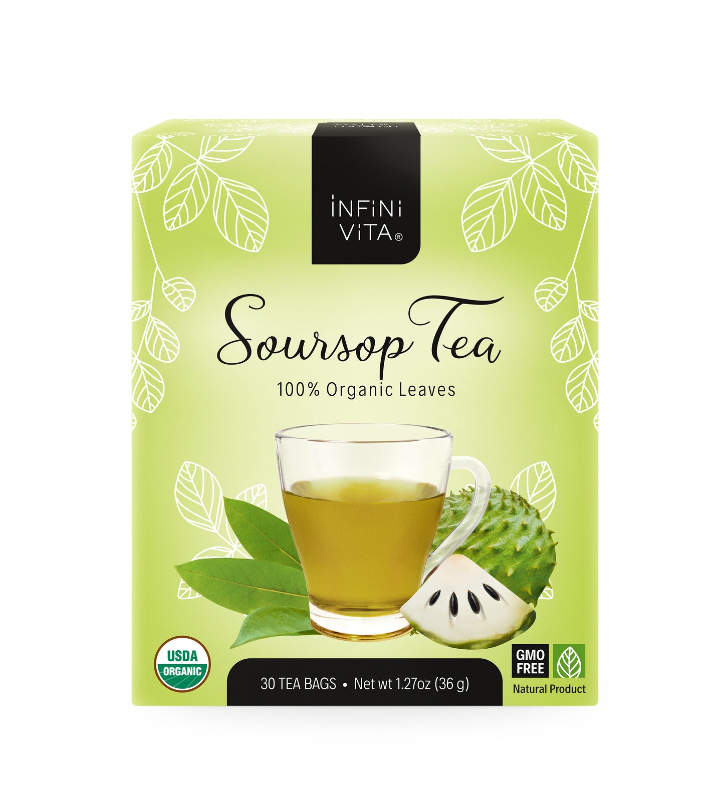 Infini Vita Soursop Tea 30 Bags - USDA Organic Graviola Leaf Tea, Natural Guanabana Leaves